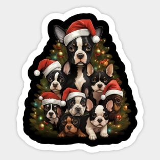 Cute Boston Terrier Puppy Dog Christmas Tree Sticker